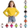 thumbnail image 1 of WAYUTE Shirts for Girls Long Sleeve Mesh Tee Casual Rash Guard Solid Color Summer Top Breathable Shirt Activewear for Kids,Yellow,Size 7 Y-8 Y, 1 of 7