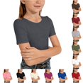 thumbnail image 1 of WAYUTE Shirts for Girls Ribbed Knit Short Sleeve Crewneck Tee Soft Slim Fit Solid Color Basic Top for Toddler Kids Casual Summer,Grey,Size 7 Y-8 Y, 1 of 4