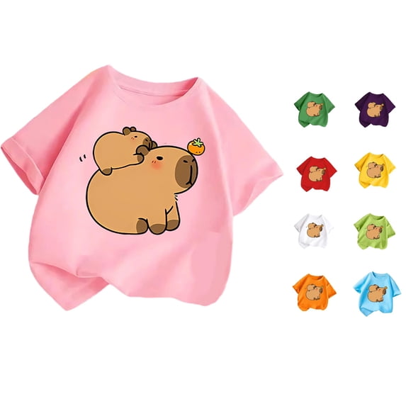 WAYUTE Shirts for Girls Summer Short Sleeve Crew Neck Cartoon Graphic Tee Top for Toddler Kids Casual Fashion T-Shirt,Pink,Size 11 Y-12 Y