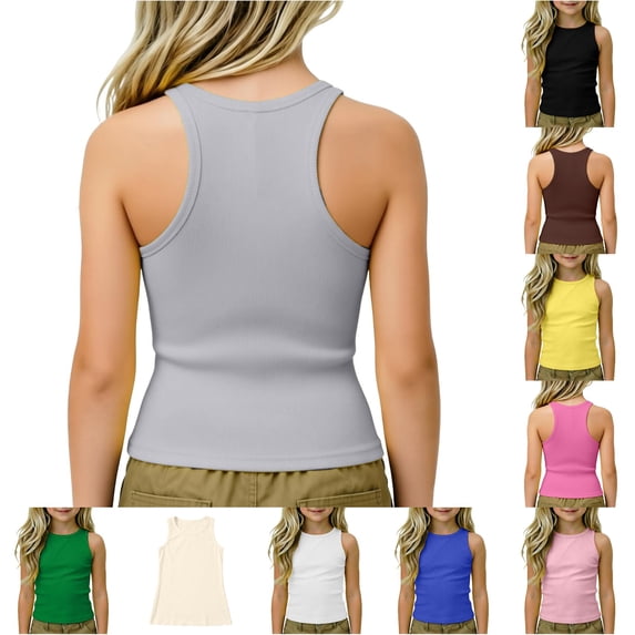 WAYUTE Shirts for Girls Tank Tops Kids Athletic Racerback Crewneck Sleeveless Undershirt Dance Workout Yoga Shirt for Outdoor Casual,Light Gray