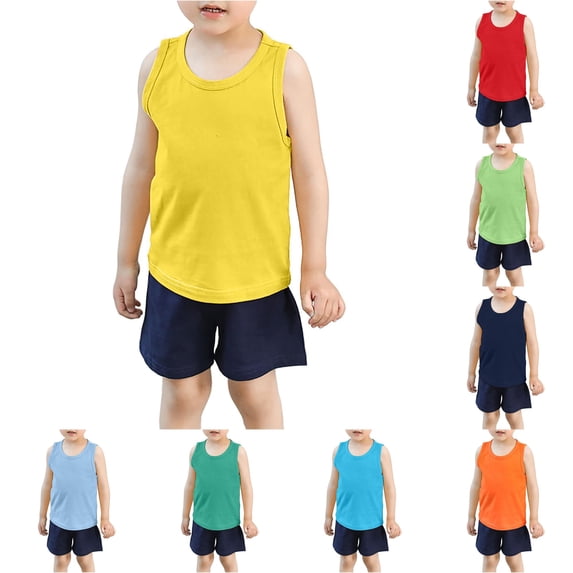 WAYUTE Shirts for Girls Toddler Kids Sleeveless Quick Drying Crewneck Solid Color Tank Tops Athletic Cotton Summer Vest Tee Casual Outdoor,Yellow