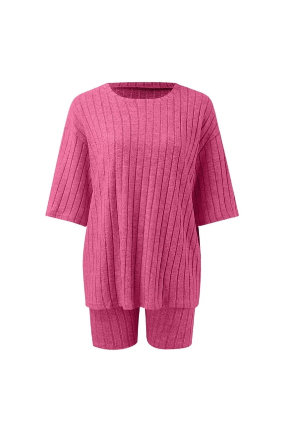 Short Sets Women 2 Piece Outfits Casual Soft Loose Short Sleeve Solid Color Top and Shorts Coordinated Summer Outfits Daily Wear