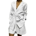 thumbnail image 1 of WAYUTE Short Sets Women 2 Piece Outfits Lapel Business Office Plain V Neck Long Sleeve Suit Jacket Slim Fit Solid Color Shorts Sets, 1 of 4