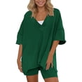 thumbnail image 1 of WAYUTE Short Sets Women 2 Piece Outfits V Neck Casual Short Sleeve Shorts High Waisted Workout Athletic Wear Solid Color Slim Fit Outfit, 1 of 5