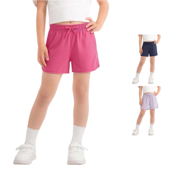WAYUTE Shorts for Girls Summer Ice Silk Quick Drying Drawstring Waist Running Workout Shorts for Kids Stretch Fit Lightweight Bottoms Casual Outdoor,Hot Pink