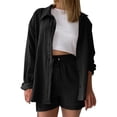 thumbnail image 1 of WAYUTE Shorts Sets Women 2 Piece Outfits Casual Long Sleeve Button Down Solid Color Basic Shirt Top and Shorts Formal Summer Outfit, 1 of 5