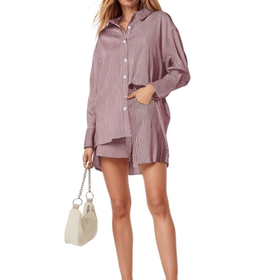 WAYUTE Shorts Sets Women 2 Piece Outfits Casual Striped Cardigan Shorts Set Summer Beachwear Comfortable Outfit for Travel Vacation