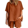 thumbnail image 1 of WAYUTE Shorts Sets Women 2 Piece Outfits Ladies Loose Cozy Casual Round Neck Solid Color Cotton Shorts Trendy Outdoor Activities Summer Outfit, 1 of 5