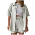 thumbnail image 1 of WAYUTE Shorts Sets Women 2 Piece Outfits Solid Color Short Sleeve Button Shirt and Casual Shorts Comfortable Casual Travel Summer Outfit, 1 of 6