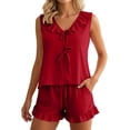 thumbnail image 1 of WAYUTE Shorts Sets for Women Sleeveless Ruffle V Neck Tank Top and Shorts Classic Solid Color Lightweight Casual Summer Clothing Sets, 1 of 4