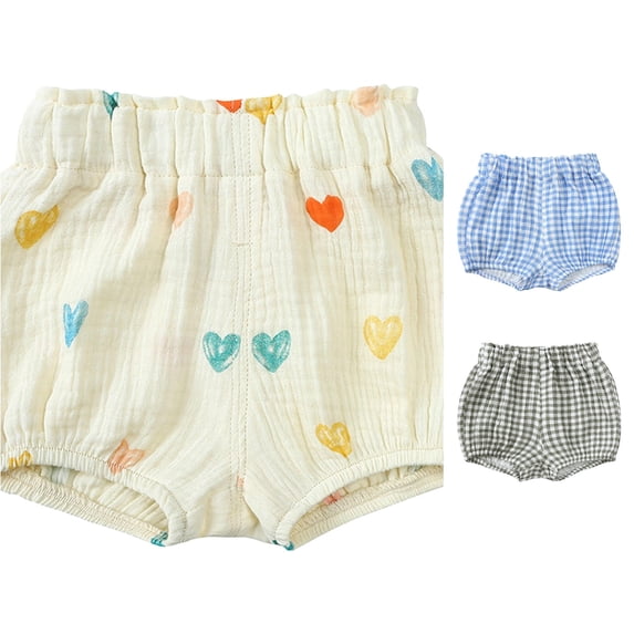 WAYUTE Shorts for Girls Toddler Baby Colorful Heart Print Bubble Shorts Elastic Waist Double Layer Bloomer Shorts Summer Casual Outdoor,Beige
