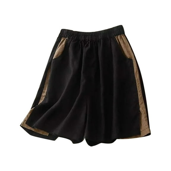 WAYUTE Shorts for Women 2025 Summer New Comfortable and Linen Stitching Contrast Shorts Loose Casual Elastic Five Point Wide Leg Pants