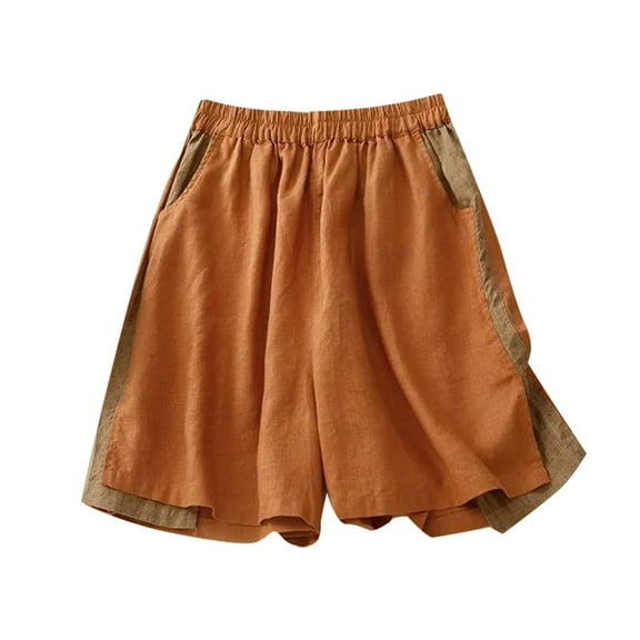 WAYUTE Shorts for Women 2025 Summer New Comfortable and Linen Stitching Contrast Shorts Loose Casual Elastic Five Point Wide Leg Pants