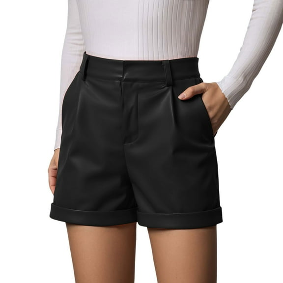 WAYUTE Shorts for Women High Waist Leather Dress Shorts for Casual Or formal Wear with Zipper Fly and Pockets for Spring and Summer