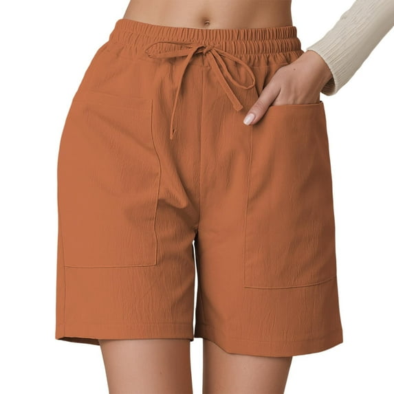 WAYUTE Shorts for Women High Waist with Elastic Waistband with 2 Side Pockets Breathable Casual Loose Beach Summer Shorts Clothing
