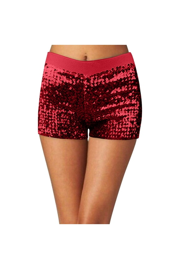 Shorts for Women Sequins Shorts Disco Hot Pants Shiny Glitter Jazz Mini Short Stretch Dance