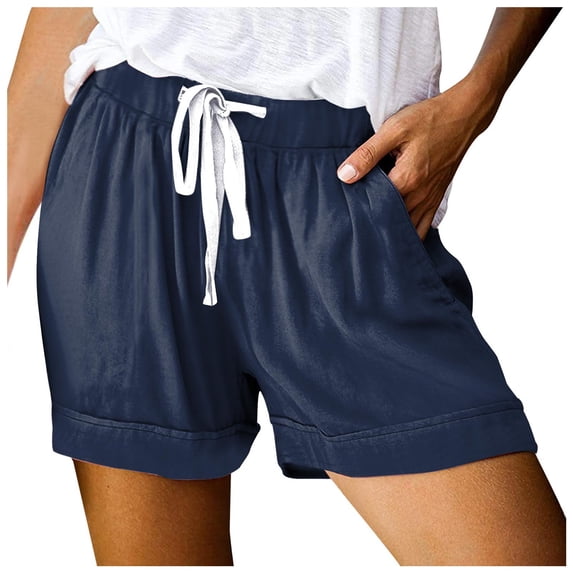 WAYUTE Shorts for Women Solid Color Drawstring Waist Sports Workout Thin Cozy Shorts with Pockets Casual Versatile Summer Dailywear