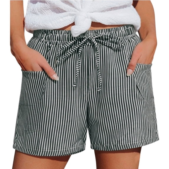 WAYUTE Shorts for Women Striped Elastic Waist Casual Shorts with Drwastring and Pockets Comfort Everyday for Ladies Versatile Vacation Outfit