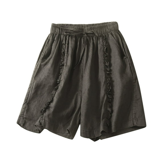 WAYUTE Shorts for Women Summer Linen High Waist Wide Leg Shorts with Ruffles Hem | Retro Vintage Style Casual Loose