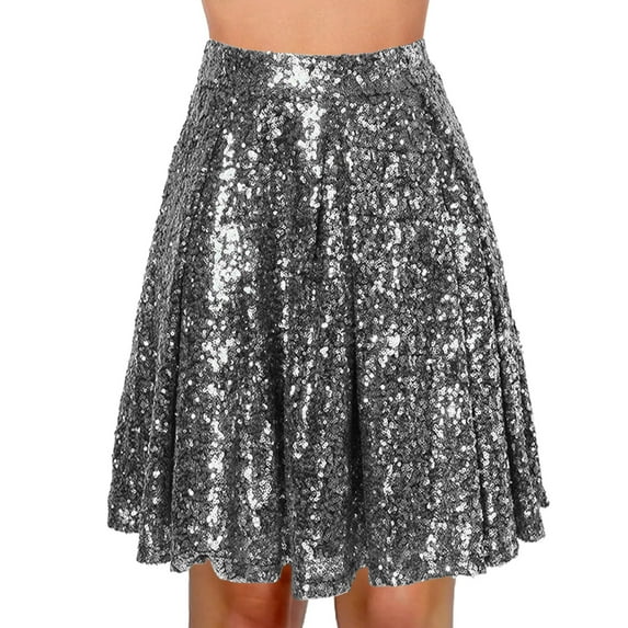 WAYUTE Skirts for Women Fashion High Waist Pleated Solid Color Short Skirt Loose Comfortable Sequin Skirt Party Performance Evening Wear Holiday Skirt