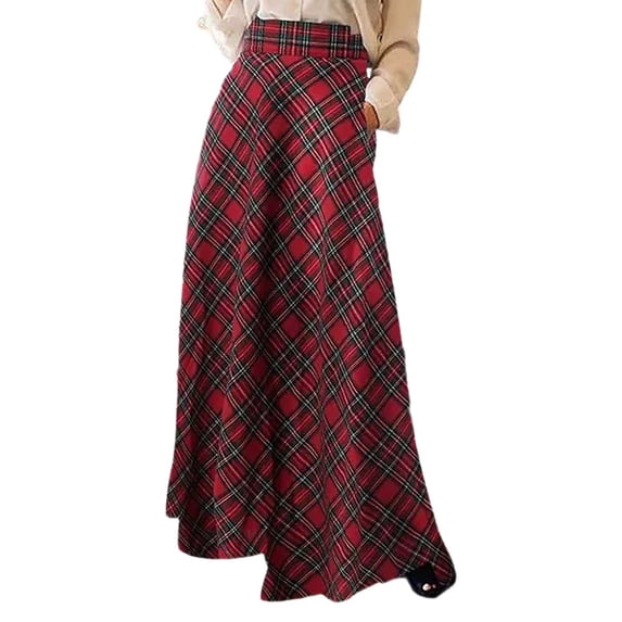 WAYUTE Skirts for Women High Waist Casual Flowy Plaid Maxi Skirt with Side Slit A Line Boho Long Skirt for Everyday Wear and Versatile Outfits Holiday Skirt