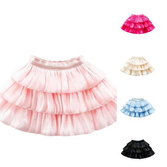 WAYUTE Skirts for Girls Satin Tiered Ruffle Skirt Shiny Tiered Cake Skirt Elastic Waist Party Skirt Casual Daily,Pink,3-4 Y