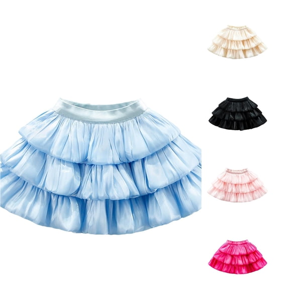 WAYUTE Skirts for Girls Satin Tiered Ruffle Skirt Shiny Tiered Cake Skirt Elastic Waist Party Skirt Casual Outdoor,Sky Blue,4-5 Y