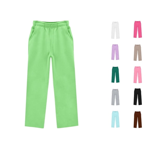 WAYUTE Sweatpants for Girls High Elastic Waisted Soft Stretch Straight Leg Solid Color Sweat Pants for Girls with Pockets Casual Dailywear,Light Green,Size 7 Y-8 Y
