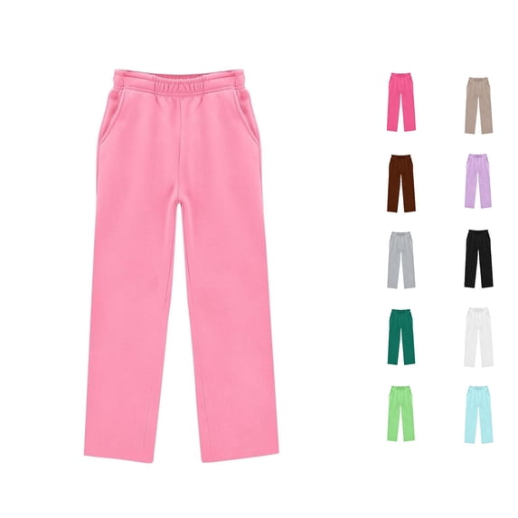 WAYUTE Sweatpants for Girls High Elastic Waisted Soft Stretch Straight Leg Solid Color Sweat Pants for Girls with Pockets Casual Outdoor,Pink,Size 13 Y-14 Y