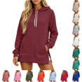 thumbnail image 1 of WAYUTE Sweatshirt for Women Long Sleeve Drawstring Side Split Hoodie Sweatshirt for Cozy Soft Lined Everyday Solid Color Pullover with Pockets Casual Daily Wear,Brick Red,3XL, 1 of 4