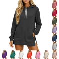 thumbnail image 1 of WAYUTE Sweatshirt for Women Long Sleeve Drawstring Side Split Hoodie Sweatshirt for Cozy Soft Lined Everyday Solid Color Pullover with Pockets Casual Daily Wear,Black,6XL, 1 of 4