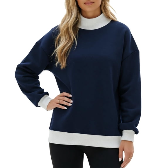WAYUTE Sweatshirt for Women Neck Cozy Knit Sweatshirt with Soft Blend Relaxed Fit Long Sleeve Patchwork Color Tunic Top Fall Fashion Outfits Casual Outdoor,Multicolour,3XL