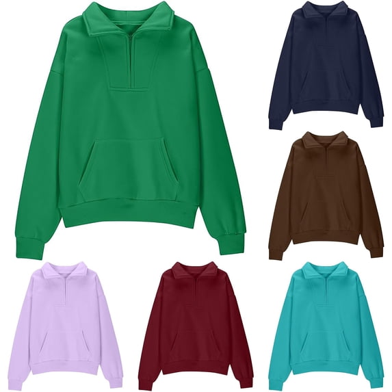 WAYUTE Sweatshirts for Girls Half Zip Stand Collar Soft Lined Solid Color Pullover Front Pocket Fall Outfits for Girls Casual Outdoor,Green,Size 5-6 Y