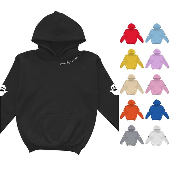 WAYUTE Sweatshirts for Girls Halloween Oversized Ghost Printed Long Sleeve Graphic Hoodies Kids Loose Cute Fall Winter Apparel Casual Holiday,Black,Size 13-14 Y