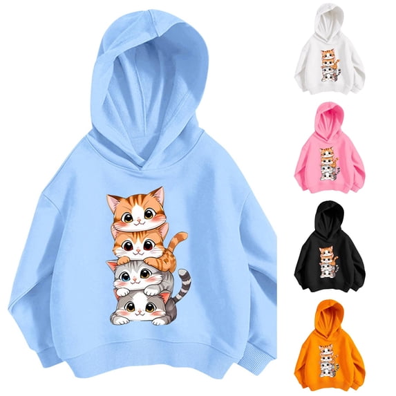 WAYUTE Sweatshirts for Girls Kids Cartoon Animal Print Long Sleeve Graphic Hoodies Sweatshirts for Child School Playful Casual Holiday,Blue,Size 18-24 M