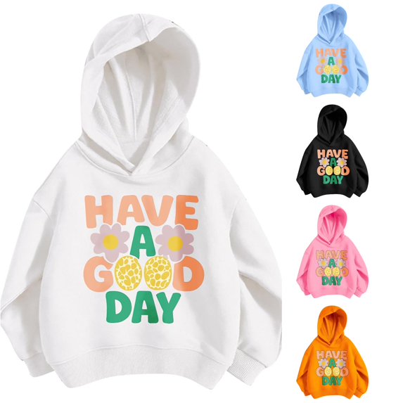 WAYUTE Sweatshirts for Girls Kids Child Oversized Letter Graphic Hoodies Long Sleeve Soft Blend Fashion Fall Outfits Casual Dailywear,White,Size 4-5 Y