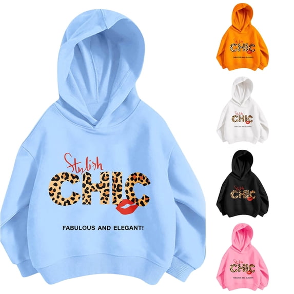 WAYUTE Sweatshirts for Girls Letter Graphic Hoodies Sweatshirt Long Sleeve Soft Blend Outerwear Fall Clothes for Kids Casual Streetwear,Blue,Size 7-8 Y