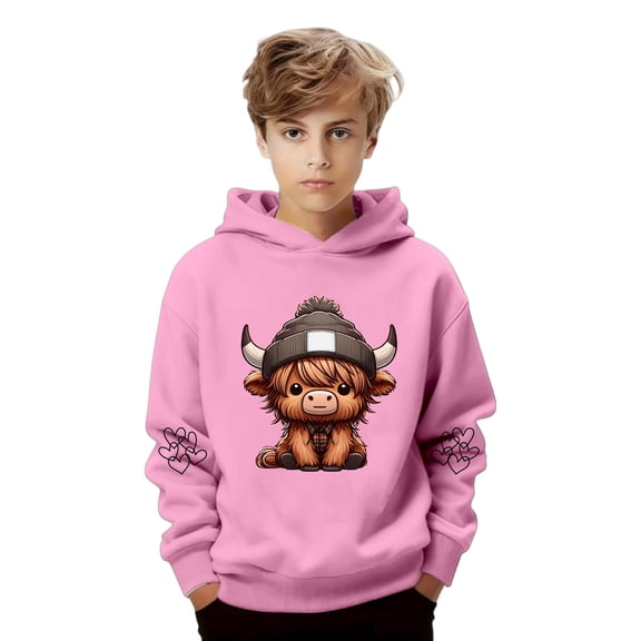 WAYUTE Sweatshirts for Girls Cow Print Cute Hooded Sweatshirt for Boys Soft Pullover Kids Casual Hoodie with Pocket
