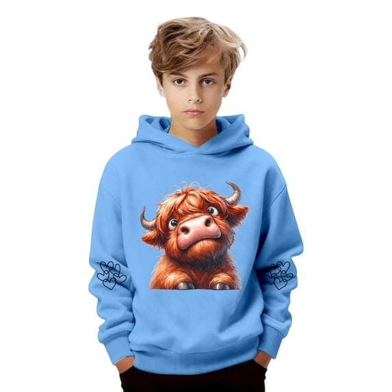 WAYUTE Sweatshirts for Girls Cute Cow Print Hooded Sweatshirt for Boys Cozy Pullover with Hood Kids Casual Jacket