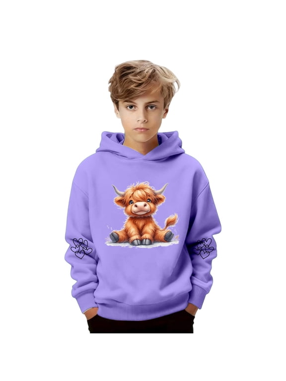 Sweatshirts for Girls Cute Cow Print Hooded Sweatshirt for Boys Soft Casual Pullover with Pocket
