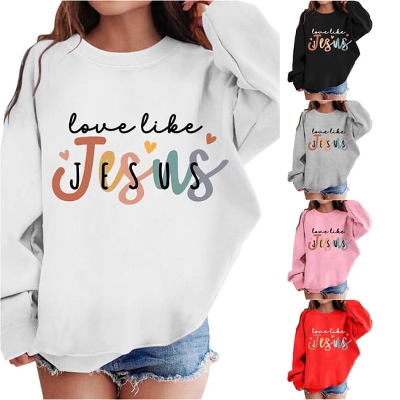 WAYUTE Sweatshirts for Girls Kids Letter Print Long Sleeve Crewneck Sweatshirt for Child Loose Fit Fall Outfits Casual Outdoor,White,Size 5-6 Y