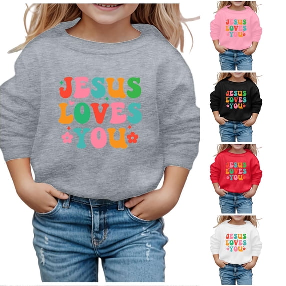 WAYUTE Sweatshirts for Girls Long Sleeve Letter Graphic Kids Cute Crewneck Sweatshirt Fall Clothes for Toddler Girls Casual Dailywear,Gray,Size 3-4 Y