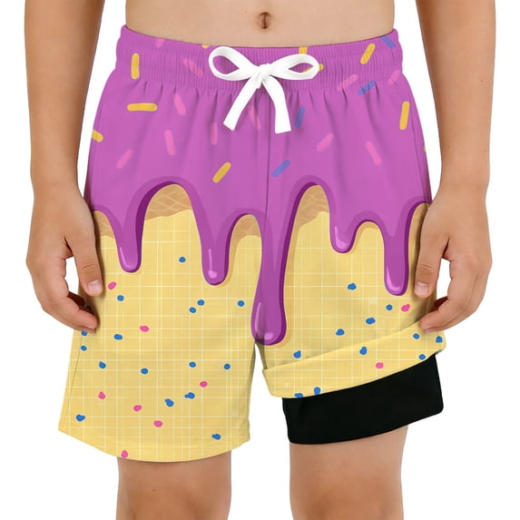 WAYUTE Swim Trunks Boys with Compression Liner Drawstring Waist Soft Swimwear Bottoms for Kids Youth Comfortable Bathing Suit Summer Water Park
