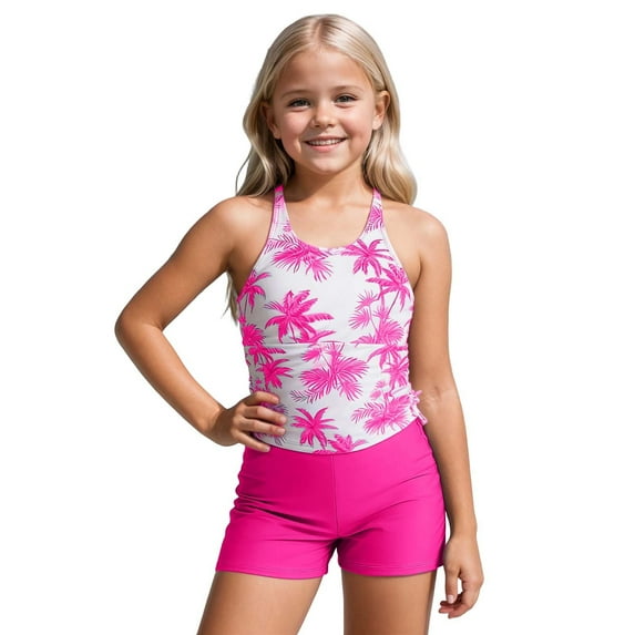WAYUTE Swimsuit for Girls 2 Piece Kids Quick Drying Floral Printed Rash Guard and Swim Shorts Swimming Holiday Summer Beach