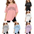 thumbnail image 1 of WAYUTE T Shirts for Girls Oversized Short Sleeve Crewneck Letter Printed T Shirts Tops for Kids School Loose Soft Basic Tees Outdoor Casual Tshirt,Pink, 1 of 6