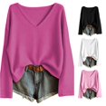 thumbnail image 1 of WAYUTE T Shirts for Women V Neck Ribbed Knit Long Sleeve Loose Soft Basic Shirts Solid Color Lightweight Pullover Elegant Tshirts Casual Daily Wear,Hot Pink,M, 1 of 4