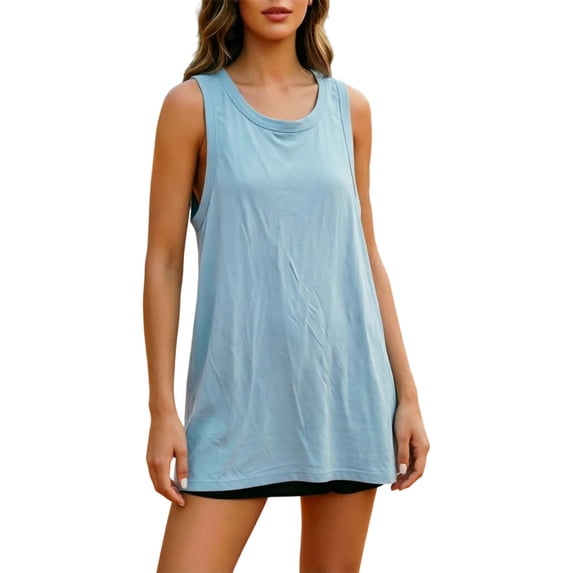 WAYUTE Tank Tops for Women Oversized Round Neck Sleeveless Tank Tunic Soft Breathable Tennis Gym Solid Color Cover Up Shirt,Light Blue,3XL