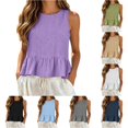thumbnail image 1 of WAYUTE Tank Tops for Women Ruffle Hem Crew Neck Sleeveless Solid Color Tank Blouse Soft Breathable Summer Beach Vest Shirts,Purple,2XL, 1 of 6