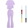 thumbnail image 1 of WAYUTE Girls 2 Piece Outfits Solid Color Crew Neck Short Sleeve Top and High Waist Stretch Flared Leg Pants Kids Loungewear Fashion Clothing Set Casual Daily Wear,Purple,Size 8-9 Y, 1 of 4