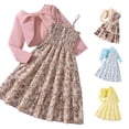 thumbnail image 1 of WAYUTE Teen Girls Fall Outfits Floral Print Spaghetti Straps A Line Dress with Ruffled Long Sleeve Knit Cardigan Kids 2 Piece Clothes Sets Casual Outdoor,Red,Size 8-9 Y, 1 of 7